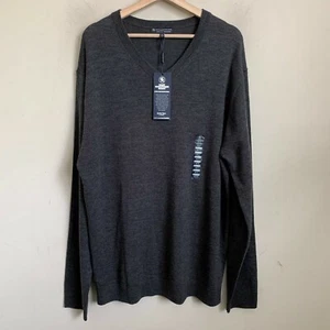 Hart Schaffner Marx Sweater Charcoal Gray V-Neck Fine Merino Wool (2 Sizes) NEW - Picture 1 of 12