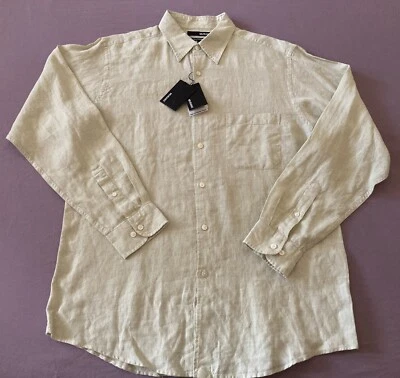 Camisa Para Hombre MURANO Verde Claro - Amarilla Grande L NUEVA CON ETIQUETAS NUEVA Lino Europeo Fino Foto 1 de 4