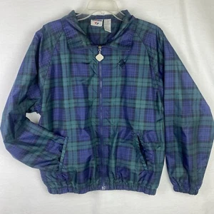 Vintage Jerzees Blue/Green Plaid Tartan Full Zip Windbreaker Jacket Men’s S - Picture 1 of 12