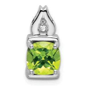 Lex & Lu 14k White Gold Peridot and Diamond Pendant LAL2903 - Picture 1 of 4