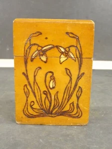 Antike Holzschachtel Holzdose Jugendstil Brandmalerei - Bild 1 von 7