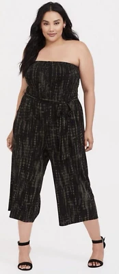 Mono Torrid Crop Talla 0 (L 12) Negro Verde Sin Tirantes Culotte Recortado Pierna Ancha Foto 1 de 4