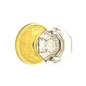 Emtek Old Town Clear Crystal Door Knob Privacy Lancaster Rosette Polished Brass - Picture 1 of 1