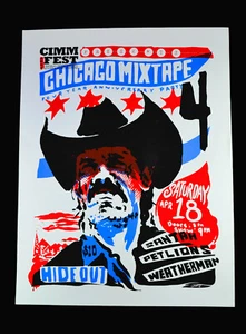 ORIGINAL RARE SILKSCREEN GIG POSTER CHICAGO MIX TAPE 4-YR. ANNIV. PARTY, 2015 - Picture 1 of 7