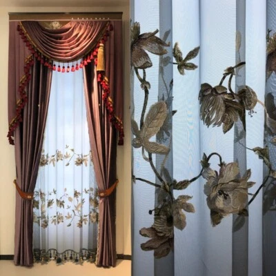 Precioso jardín americano púrpura terciopelo tela cortina tul cenefa cortina C2099 Foto 1 de 4