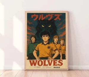 Wolves FC Anime Poster, Retro Soccer Manga Art, Wolverhampton Wanderers Poster - Picture 1 of 5