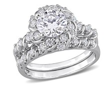 1.90 Carat (ctw) Moissanite Engagement Wedding Ring Set Sterling Silver
