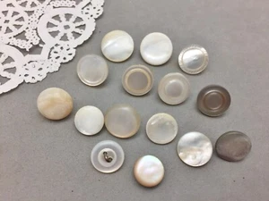 Antique Mother-of-Pearl Shell Button Lot 15 Single 10-15mm Metal Shank Different - Picture 1 of 6