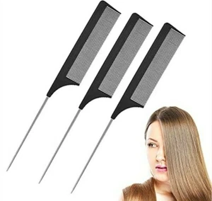 3 x Metal Pin Comb Hair Black Professional Rat Styling Hairdressing Toothed - Picture 1 of 12
