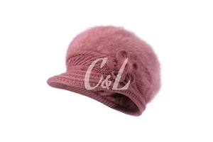 Lady  Winter Warm Angora Feel Peak  Cap With  Flower  Soft Liner Comfortable Hat - Picture 1 of 14