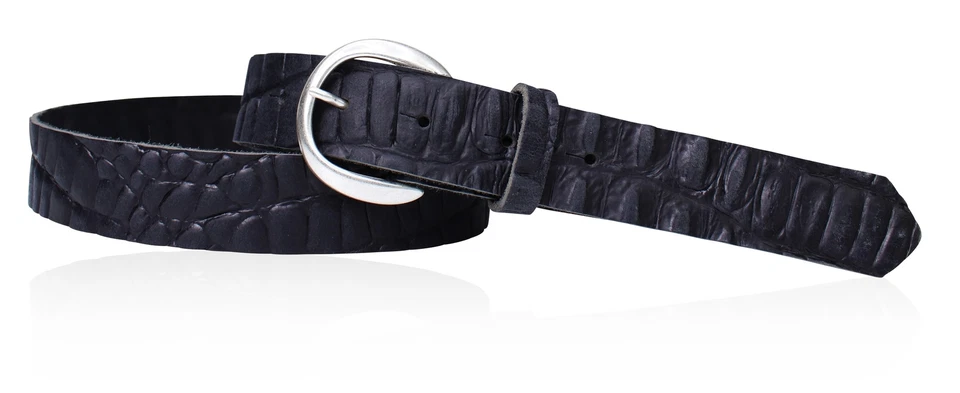 FRONHOFER Damengürtel, Büffelleder, Cayman Prägung, halbrunde Messsing-Schnalle,