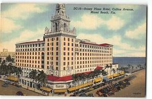 Roney Plaza Hotel, Collins Avenue, Miami FL - 1943 Teich Linen Postcard - Bild 1 von 2