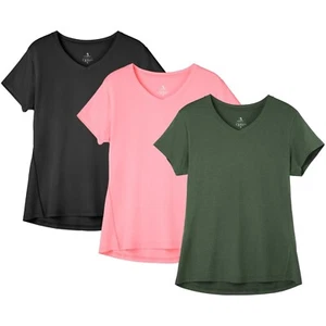 Icyzone Damen Sport Fitness T-Shirt V-Ausschnitt Kurzarm Laufshirt Shortsleev... - Bild 1 von 2