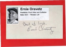 11955 ERNIE ORAVETZ- WASHINGTON SENATORS AUTOGRAPHED 3X5 W/PHOTO-d.2006