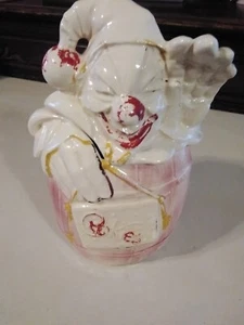 Vintage Mccoy Cookie Jar Clown In Pink Barrel Waving Hand - Picture 1 of 11
