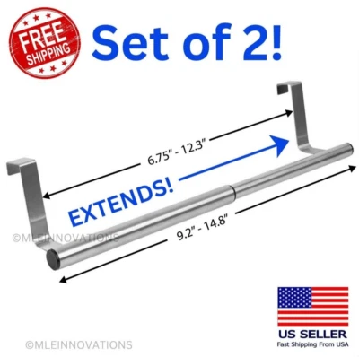 ✅Over Door Extendable Towel Bar Rack Hanging Bathroom Kitchen Cabinet - Set of 2 - Image 1 of 4