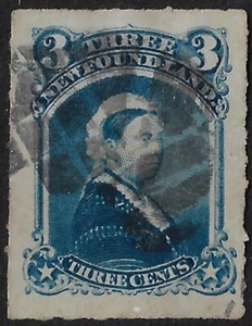Newfoundland 1877 QV 3c blue roulette, Sc 39/SG 43 used. VF-XF.CV $15 (a4985 - Picture 1 of 2