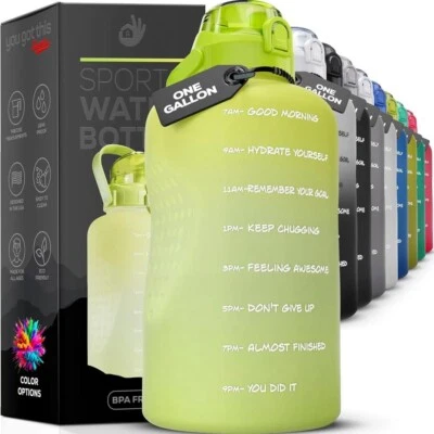 Motivational Water Bottle with Handle - One Gallon / 128oz - GREEN OMBRE