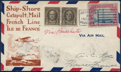 Katapult 1929 USA Ile de France Brief New York Paris Le Havre Catapult / 672 - Bild 1 von 2