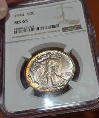 1944 Walking Liberty Half Dollar NGC MS65 Rainbow Toned Nice PQ Coin - Image 1 of 4