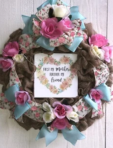 Farmhouse Flower Wreath, Gift For Mom, Spring Summer Wreath, farmhouse Decor - Picture 1 of 11