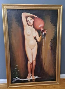 Ölgemälde auf Leinwand Akt Frau mit Vace gießt Wasser 1856 Französische Repro - Bild 1 von 22