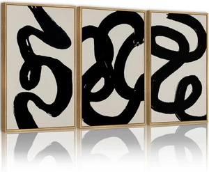 PHOPAGO Schwarz Abstrakt Wandbild Tuschewäsche Minimalistische Linien Gerahmtes Leinwandbild - Bild 1 von 7