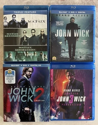 Lot 6 MATRIX + JOHN WICK Blu-Rays NM Played once NO CODES Kid+smoke Free Home - Image 1 of 2