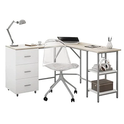  L Shaped Desk - Two-Toned Computer Desk with Drawers & Storage Shelves -  - Image 1 of 4