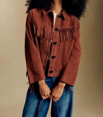 Brown Suede Fringe Leather Jacket Women Biker Size S M L XL XXL Custom Made - Image 1 of 4