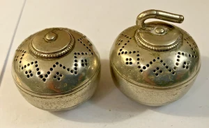 Antiguo juego de condimento/crueta de piedra rizadora escocesa placa de plata (304) - Imagen 1 de 6