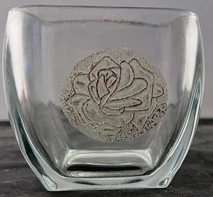 Heilige Flöte 2006 Würfel Kurve Gold Rose verziert Schale Kerzenhalter 4,5x 4,25" - Bild 1 von 3