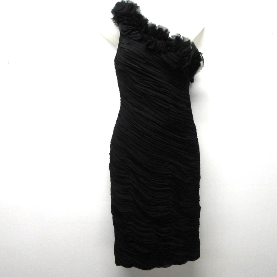 Vestido Calvin Klein 100% Seda Negro Un Hombro Bodycon Acanalado 2 Cóctel Fiesta Foto 1 de 4