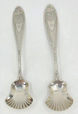 Par de cucharas de sal de plata para monedas de lujo Henry Harper Philadelphia mono Foto 1 de 4