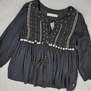 Abercrombie & Fitch Bluse Damen klein schwarz Boho bestickt Bauerntop neu mit Etikett - Bild 1 von 13