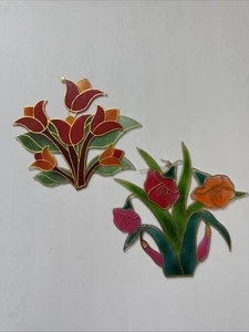 Set/3 Vintage Plastica Cattura Sole Finto Vetro Colorato Fiore Tulipano Papavero Rosso Rosa - Foto 1 di 9