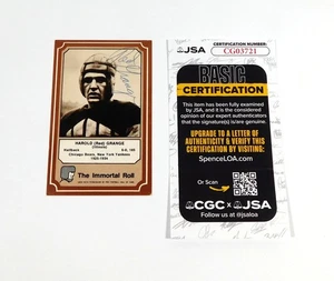 Tarjeta de rol inmortal Fleer 1975 firmada por Harold Red Grange #4 JSA automática - Imagen 1 de 2