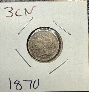 1870 U.S. 3¢ Nickel – Rare Early Issue – Great Collectible! - Picture 1 of 2