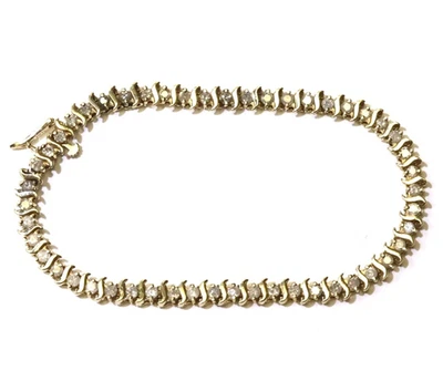 Pulseira de tênis ouro amarelo 10k 2,50 ct I3 I S-Link 9,6 g vintage 7,5" - Imagem 1 de 4