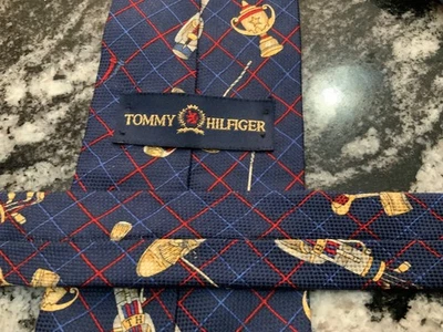Tommy Hilfiger 男式领带高尔夫主题 55 英寸 x 4 英寸复古二手状况完好 — 第 1/4 张图片