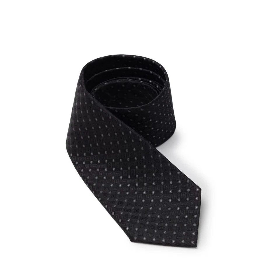 Dolce&Gabbana Men Black Cravat 100% Silk Polka Dots Print Adjustable Pointed Tie - Image 1 of 4