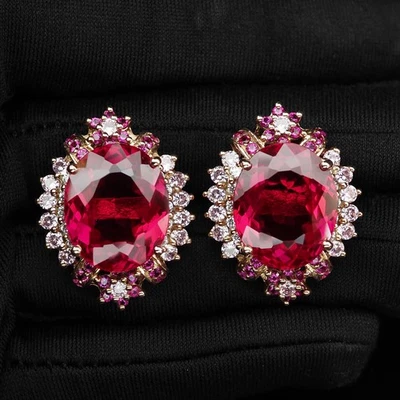 Orecchini in argento sterling 925 con tormalina rubellite rosa vivace 40,30... - Immagine 1 di 4