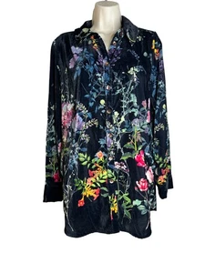 Soft Surrounding Floral Velvet Button Up Tunic Blouse Size Large - Picture 1 of 5