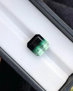 Tri-Color Tourmaline Loose Stone: 9.1 Carat Emerald Cut - Picture 1 of 9