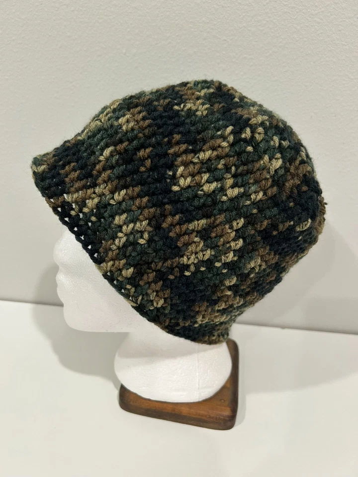新生儿婴儿手工钩针无檐帽迷彩深绿色,黑色 #4 — 第 1/4 张图片