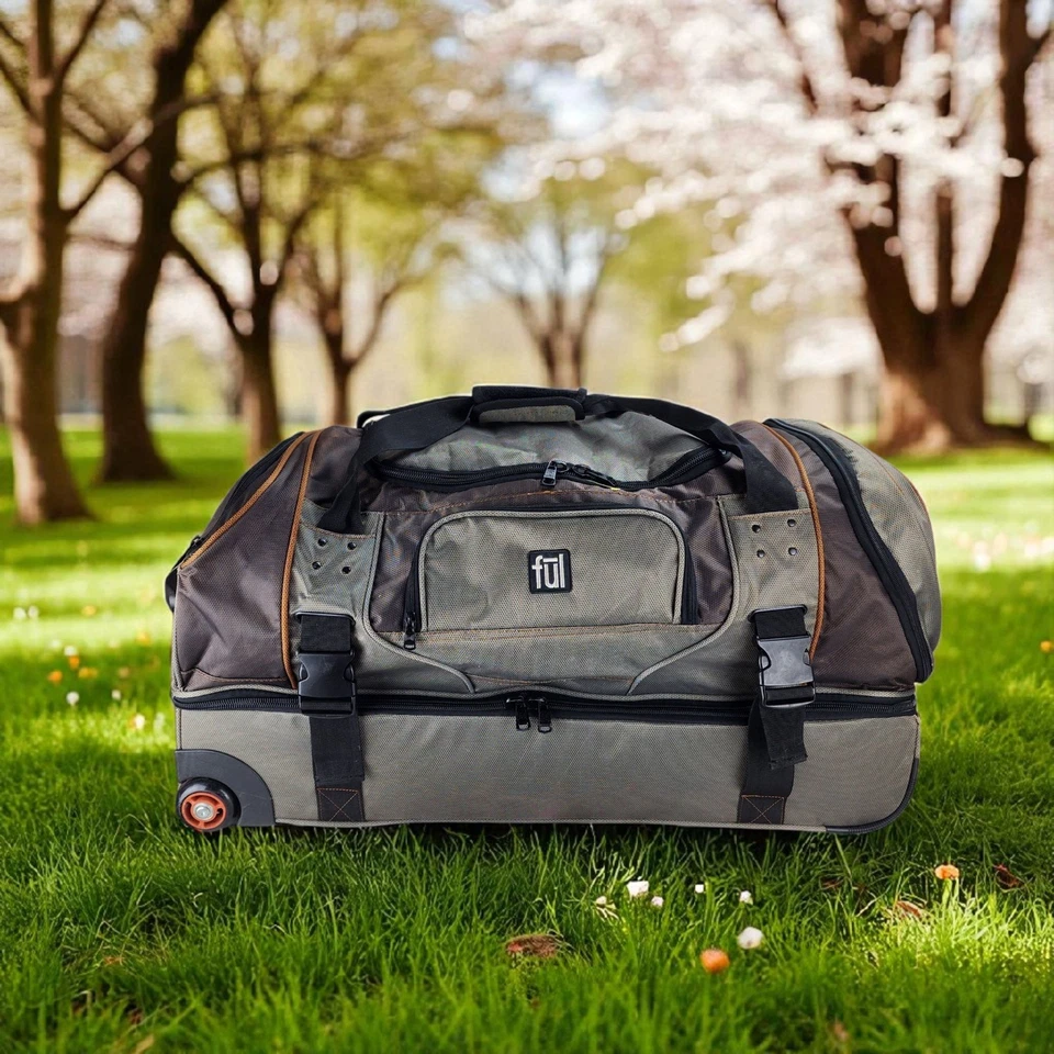 FŪL Split Level 30" Rolling Duffle Bag Workhorse Luggage Wheels Gray Green/Brown - Image 1 of 4