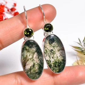 Moos Achat Peridot Edelstein Handmade Jewelry.925 Silber Ohrringe 2 " SU12791 - Bild 1 von 6