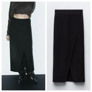 Falda midi de crepé asimétrica negra talla L de Zara nueva con etiquetas - Imagen 1 de 12