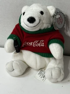 VTG 1998 Coca-Cola Plush Polar Bear Style 0167 Red Sweater Holding a Coke NWT. - Picture 1 of 14