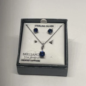 Brilliance Fine Jewelry .925 Created Sapphire 18in Necklace And Earrings - Picture 1 of 8